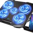 Laptop Cooling Pad Laptop Cooler Stand, Laptop Fan Cooling Pad for 12-15.6 Inch Laptop Notebooks, 5 Quiet Fans, 5 Angle Adjustable Laptop Cooling Stand (Black) (Blue)