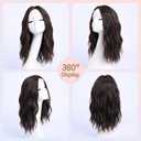 Medium Length Wavy Wigs for Women 18 Inch Middle Part Wavy Wig Natural Looking Synthetic Heat Resistant Fiber Wig for Daily Party Use (18 inch) (Dark brown)