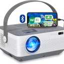 FANGOR WiFi Projector Bluetooth 8400mAh Battery, Rechargeable Portable Home Projector, 1080P Supported Movie Projector with Sync Smartphone Screen via WiFi/USB Cable, Compatible with iPhone, Laptop