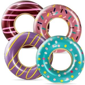 4E's Novelty Pack of 8 Mini Inflatable Donuts for Party Decorations, 15 Inch Blow-up Donut Inflatables for Birthday Party Supplies