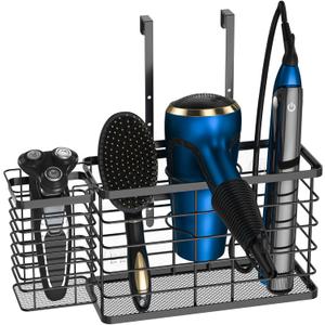 Hair Tool Organizer, Dryer Holder, 3 in 1 Blow Bathroom Organizer Wall Mounted/Cabinet Door for Flat Iron, Curling Straightener, Care & Styling Tools Storage Basket (Black)