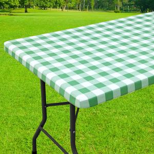 Smiry Rectangle Picnic Table Cloth, Elastic Waterproof Fitted Vinyl Tablecloths, Flannel Backed Buffalo Plaid Table Covers for Dining, Camping, Outdoor (Sage Green and White, 30" x 60")