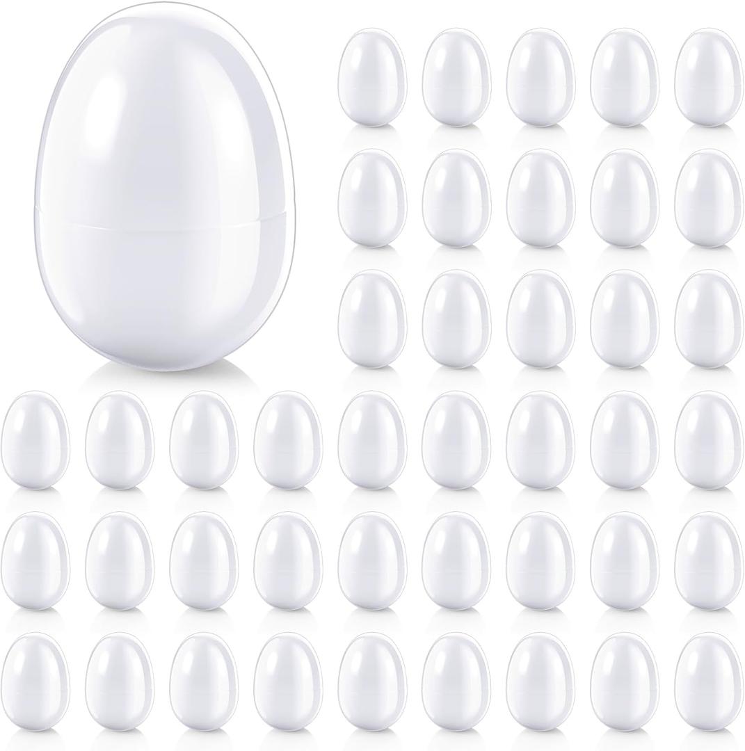 Seenelling 50 Pcs Plastic Easter Eggs Bulk Empty Eggs 2.36'' Fillable Easter Egg Shakers Percussion Musical Egg Surprise Egg Hunt for Easter Gifts Prize Party Supplies Decorations (White)