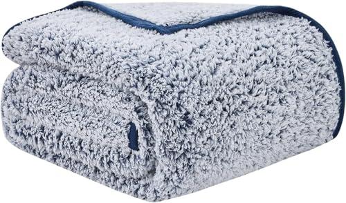 EMME Soft Sherpa Throw Blanket Fleece Reversible Plush Fluffy Blanket, Light Weight Warm Decorative Boho Blanket Cover for Sofa, Couch, Bedroom, Travel (Plush Navy, 50"x60")