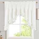 Likiyol Linen Valances for Windows Farmhouse Ruffle Swag Valance Rustic Country Window Valances Light Filtering Kitchen Curtains Rod Pocket Valance Curtains for Bathroom Cafe, White, 60" W x 36" L