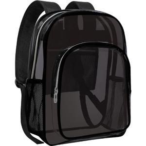 Clear Backpack Heavy Duty Transparent Backpack for Security Travel Work (Black)