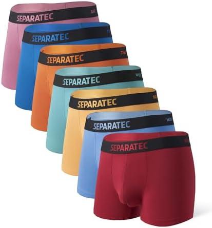 Separatec Dual Pouch Mens Underwear Breathable Cooling Rayon Made from Bamboo Underwear Men, Boxer Briefs and Trunks 7 Pack, L