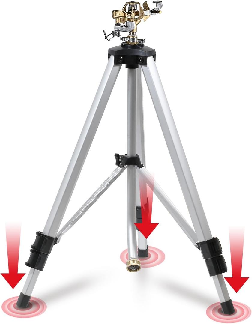 YAMATIC Impact Sprinkler on Adjustable Tripod Base, 360 Degree Large Area, Heavy Duty Adjustable Pulsator Sprinkler for Lawn, Yard and Grass Irrigation, Spray up to 20-90ft(Brass Head) (48inch)