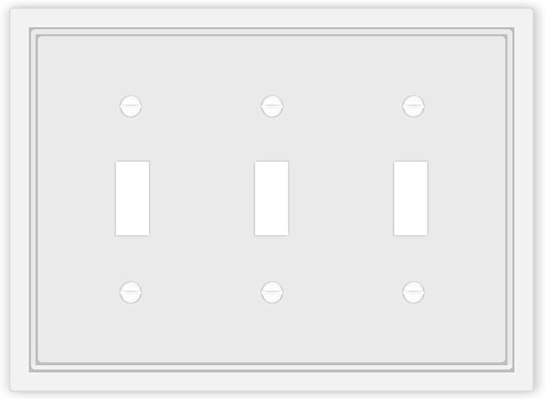 Triple Toggle Light Switch Cover Plate White Classic Decorative Light Switch Plates Cover 3-Gang Wall Plate Cover
