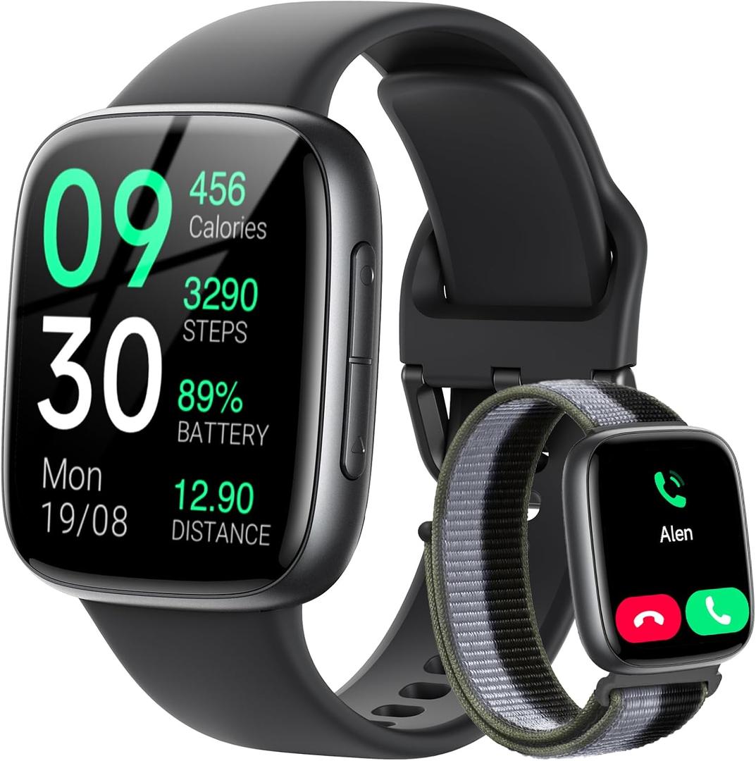 Fitpolo Smart Watch, 1.85" AMOLED Fitness Tracker with Bluetooth Call, Heart Rate/Sleep/SPO Monitor, 100+ Sports Modes, 3ATM Waterproof Smartwatch for Android/iPhone/Samsung, Includes 2 Bands