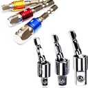 Impact Driver Socket Adapter Set 6 PCS- 1/4 3/8 1/2 Hex Shank 3PCS Swivel Impact Driver Bit Set Socket Holder+3 PCS Straight Drill Bit Adapter Attachments, Silver Drill Accessories-SCS6