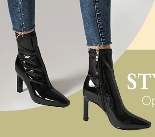 Mofirdast Women's Mid Calf Boots Comfy Square Closed Toe Stiletto High Heel Boot Zipper Short Ankle Booties (8, Black)