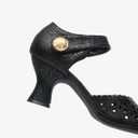 NEWBELLA Womens Mary Janes Vintage Pumps with Adjustable Ankle Strap & Embossed Cutou Design, Comfortable Flared Heels for Casual & Dressy, Size 9