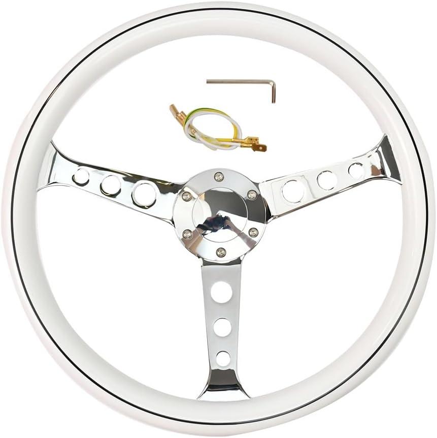 380 mm (15 inches) Wood Steering Wheel-Classic - ABS Wood with Polished Spokes 3 Aluminum Spoke Bracket 6 Bolts,Dish Depth 60MM-Universal Fit