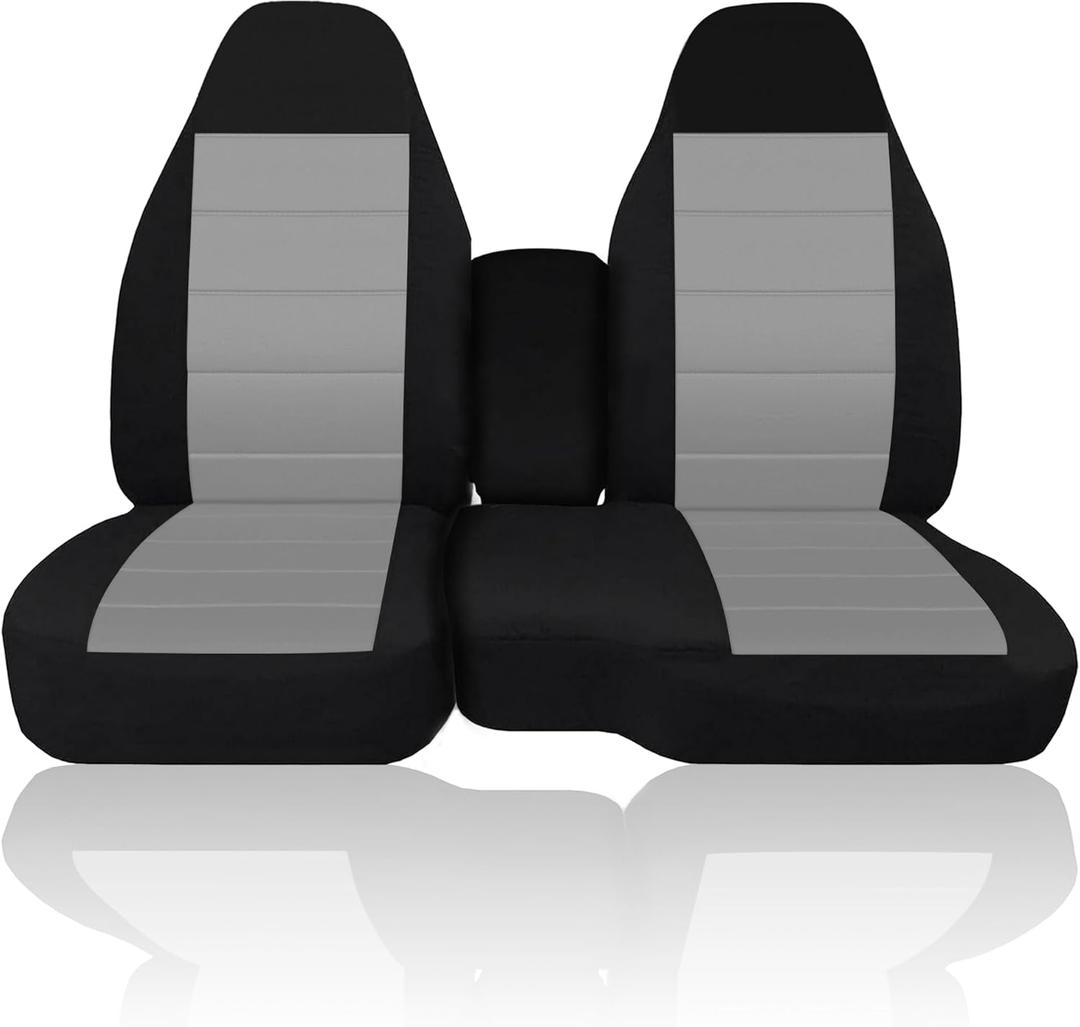Front 60/40 Split Bench Seat Covers with Console Armrest Seat Cover-Gray Fit for Chevy Colorado GMC Canyon 2004 2005 2006 2007 2008 2009 2010 2011 2012