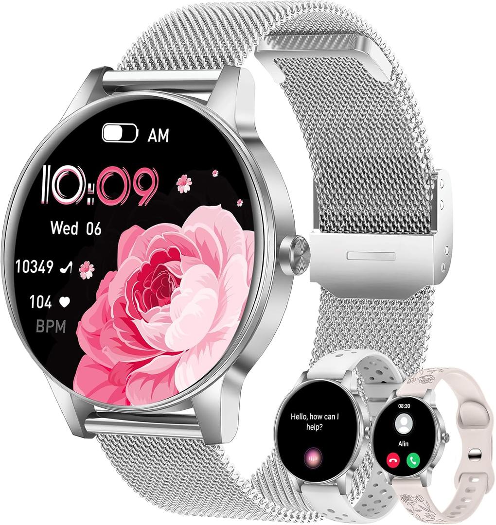 Smart Watch for Women(Answer/Make Calls), 1.27" HD Screen Fitness Tracker with Heart Rate/Sleep Monitor, 130+ Sport Modes IP68 Waterproof Activity Tracking, Smartwatch for Android iPhone, Silver