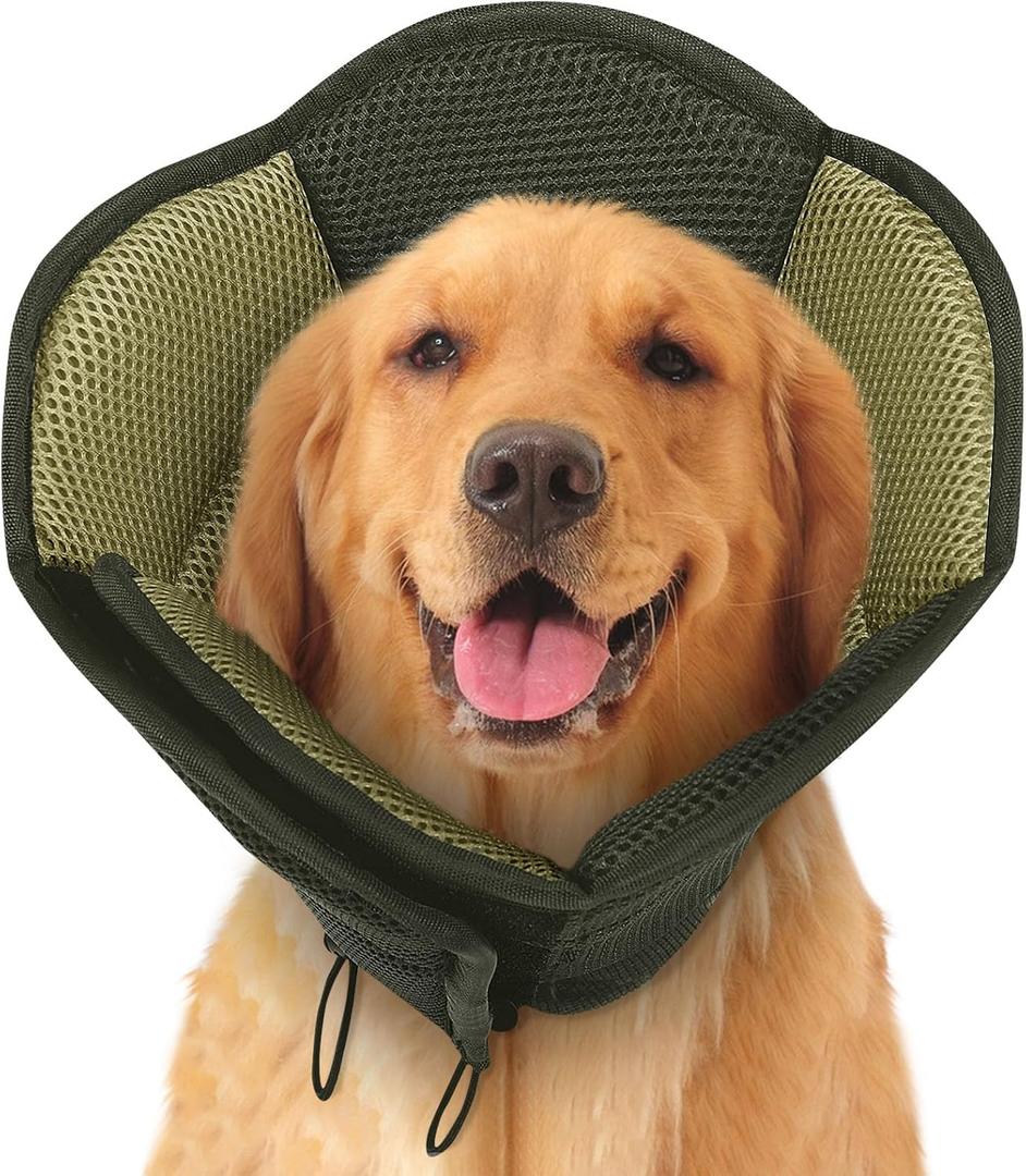 SUNFURA Dog Cone - Soft Cone for Dogs to Stop Licking, Pet E-Collar Alternative After Surgery, Adjustable Pet Recovery Collar for Wound Healing, Army Green Large