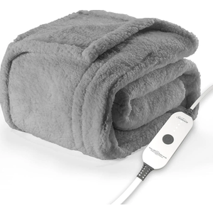 50" x 60" Extra Cozy Nordic Velvet Reverse Faux Shearling Heated Throw Electric Blanket Light Marble - Sunbeam: Machine Washable