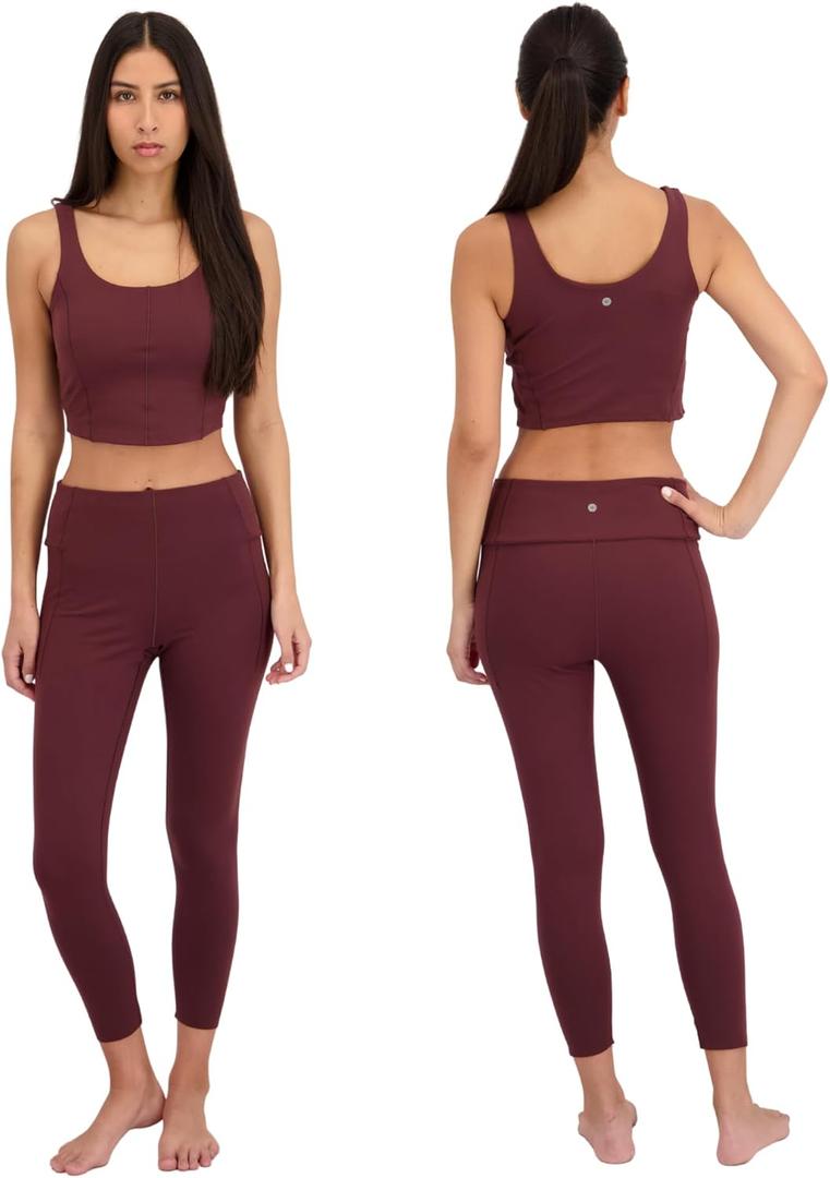 Harmony & Balance Womens Yoga & Pilates Set, Buttery Soft 4-Way Stretch Fabric, Tank with Matching Leggings (Small, Mocha)