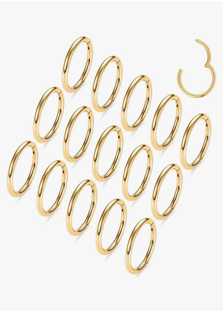 MOQIKAKA16G 18G 20G Surgical Steel Nose Septum Rings Hoops - Stainless Steel Hinged Clicker Segment Nose Rings Hoop Helix Cartilage Daith Tragus Sleeper Earrings, Ear Plugs Tunnels Gauges, 15PCS