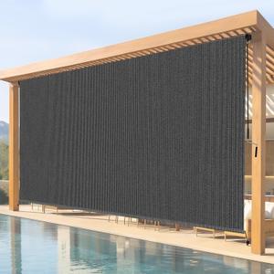10'W x 8'H Gray Outdoor Roller Shade with Crank Wand Patio Shades Roll up, Privacy Protection & UV Blocking for Pergola | Gazebo