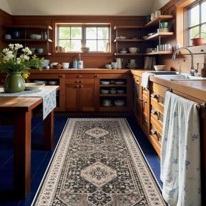 RUUGME 4x10 Washable Runner Rug - Vintage Hallway Rugs with Non Slip Backing Soft Kitchen Stain Resistant Living Room Bedroom Carpets Indoor Soft Floor Decoration Mat for Bathroom (4x10, Black)