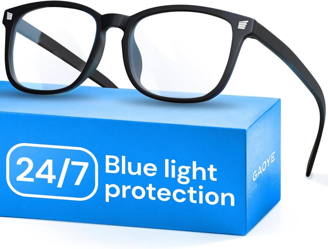 Gaoye Matte Black Blue Light Glasses for Computer & Gaming - Anti UV Ray Lenses, Scratch-Resistant & Comfort Fit (Medium)