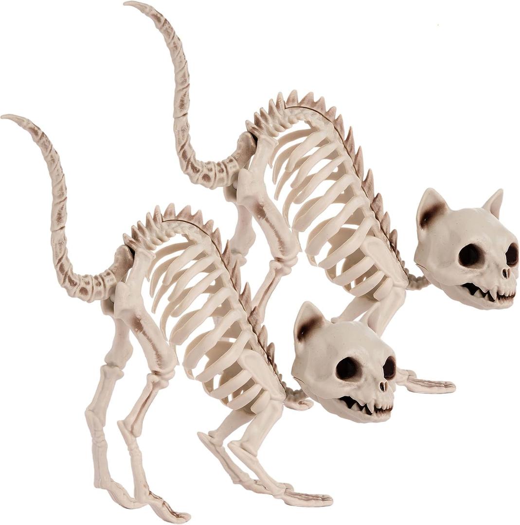 JOYIN 2 PCS Skeleton Cats Halloween Decorations Set Animal Courtyard for Photo Props Indoor Outdoor Decorations, Trick or Treat Decor, Spooky Scene Party Favors (7 * 7.9 * 3 inches)
