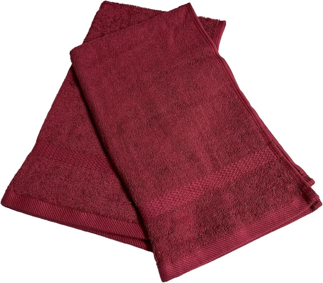 2 Pack Hand Towels Full Terry Premium Plus,100% Cotton, Size 16x27, Ideal for Salons, Spas, Sports, Teams, Home (Burgundy)