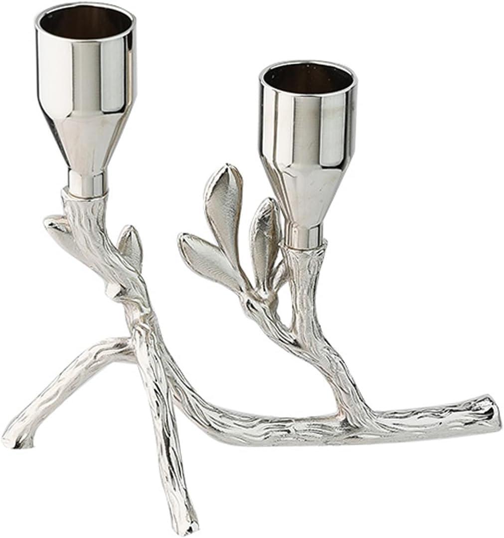 Modern Silver Tealight Tree Branch-Inspired Dual Metal Leaf Candle Holder 5.12"x4.57" Alloy Steel candlesticks Taper for Tables top Centerpiece Home Decor (Silvery)