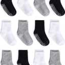 ZAPLES Baby Non Slip Grip Crew Socks with Anti Skid Soles for Infants Toddlers Kids Boys Girls (4-6T, Assorted 12 Pack)