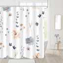 Gibelle Small Stall Shower Curtain 36 x 72, Narrow Half Watercolor Floral Fabric Shower Curtain, Blue Beige Flower Decorative Bathroom Shower Curtain Set