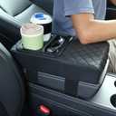 Car Armrest Cushion - Multifunctional Faux Leather Armrest Cushion with Cup Holder, Phone Storage, and Ergonomic Design for All Seasons (BLack)