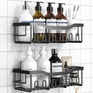 Shower Caddy 2 Pack,Adhesive Shower Organizer for Bathroom Storage&Home Decor&Kitchen organizers and storage,No Drilling,Large Capacity,Rustproof Stainless Steel Bathroom Organizer,Bathroom Decor Sets (Black)