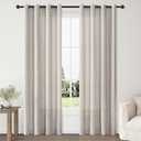 ChrisDowa Semi Sheer Linen Beige Gray Curtains 72 Inches Long 2 Panels for Living Room Dining Room Vintage Plaid Jacquard Light Filtering Voile Grommet Window Treatments Drapes Privacy Assured,52X72