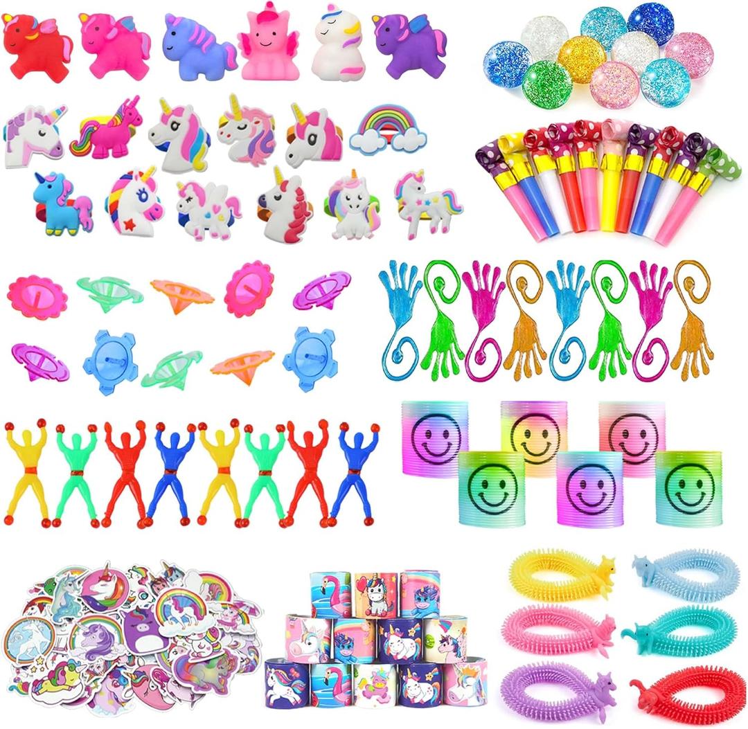 Unicorn Party Favor Goodie Rainbow Elastic Ball Bracelets Stickers Gifts Pinata Filler Bulk Toys for Unicorn Party Girl Kid Birthday Party Stuffers Supplies (Style 01)