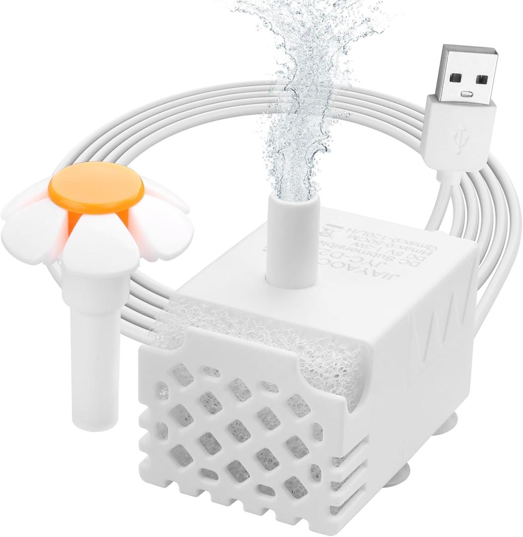 YAODHAOD Mini Submersible Water Pump, 5W Small Submersible Pump,Pet Water Fountain Ultra Quiet Water Table Pump for Aquarium,Fish Tank,Pond,Hydroponics-White