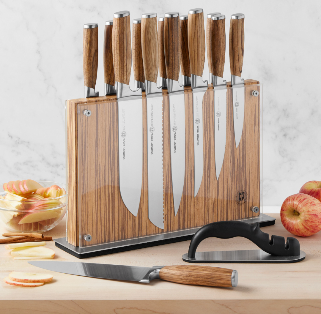 Schmidt Brothers -Heritage 12-Piece Kitchen Knife Set, High-Carbon German Stainless Steel Cutlery, Clear Acrylic Magnetic Knife Block