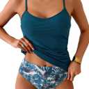 Eomenie Tankini Swimsuits for Women Two Piece Tummy Control Bathing Suit Slimming Modest Swimwear with High Waisted Bottom (Blue, L)