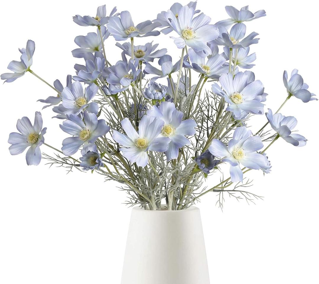 6PCS Daisy Flowers Artificial 24'' Blue Flowers Artificial Wildflowers Silk Flowers for Wedding Party Kitchens Home Decoration(Light Blue)