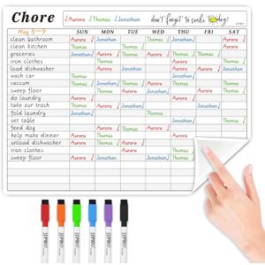 JJPRO Chore Chart Whiteboard Clings to All Smooth Surfaces.Non-Magnetic Dry Erase Chore Chart Sticks to Stainless Steel Fridge, Cabinet, Door and Glass