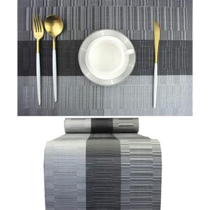 PIGCHCY Elegant Placemats with Matching Table Runner,Washable Durable Vinyl Woven Table Mats Sets(6pcs Placemats+1pcs Table Runner, Black)