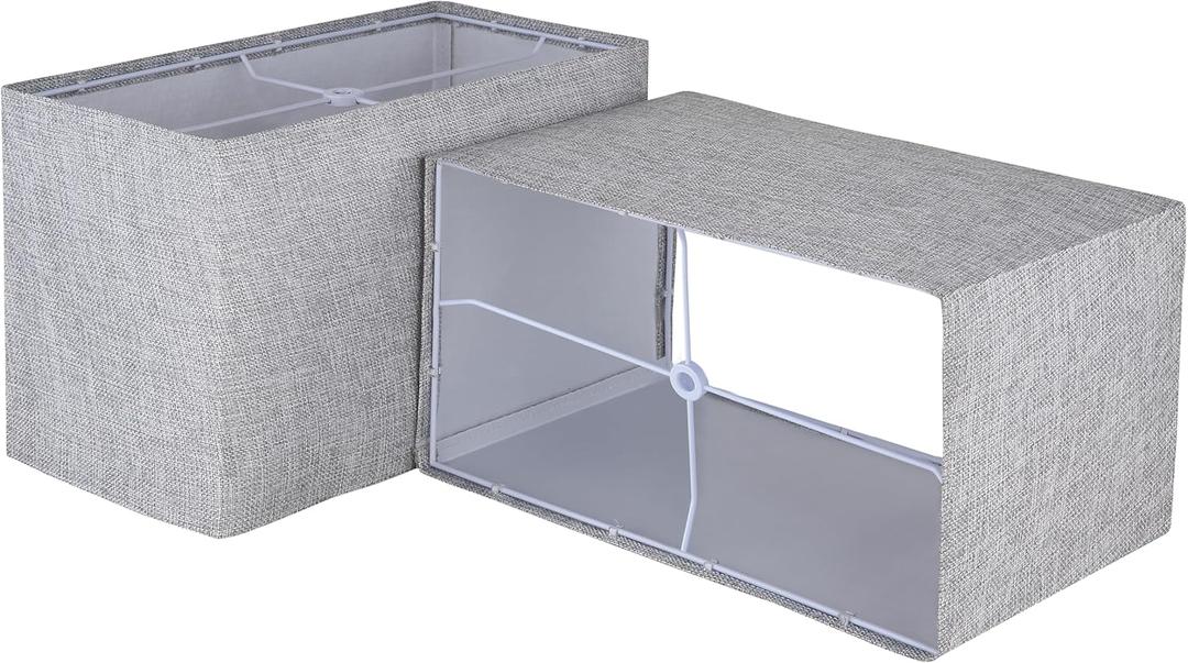 Square Lampshades Set of 2, Natural Linen L12.6'' x W6.7'' x 8.07" High, Easy Assembly Replacement Fabric Lampshades for Table & Floor Lamps, Gary Color (Gray)