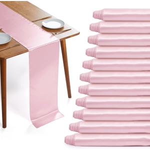 12 Pack Blush Pink Satin Table Runners, 12 x 108 Inches Silky Long Table Runner Decor, Bright Smooth Luxury Party Table Runner Decorations for Birthday Holiday Banquet