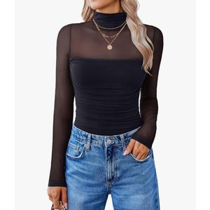 Avidlove Women Long Sleeve Bodysuit Turtle Neck Shapewear Body Suits Mesh One Piece Leotard Shirt Going Out Tops Fall Outfits, S