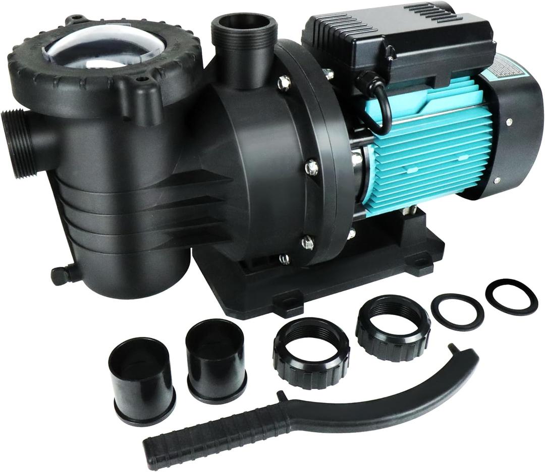 2HP Pool Pump Above and Inground Ground, 6980GPH High Flow Powerful Self Primming Swimming Pool Pump, 110V Energy Saving with 2.0'' Unions and Filter Basket, In/Above Pool Pumps