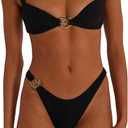 SOLY HUX Metal Ring High Cut Bikini Sets for Women Brazilian Cheeky Two Piece Sexy Bikinis Bathing Suit Swimsuits Solid, Black, Medium