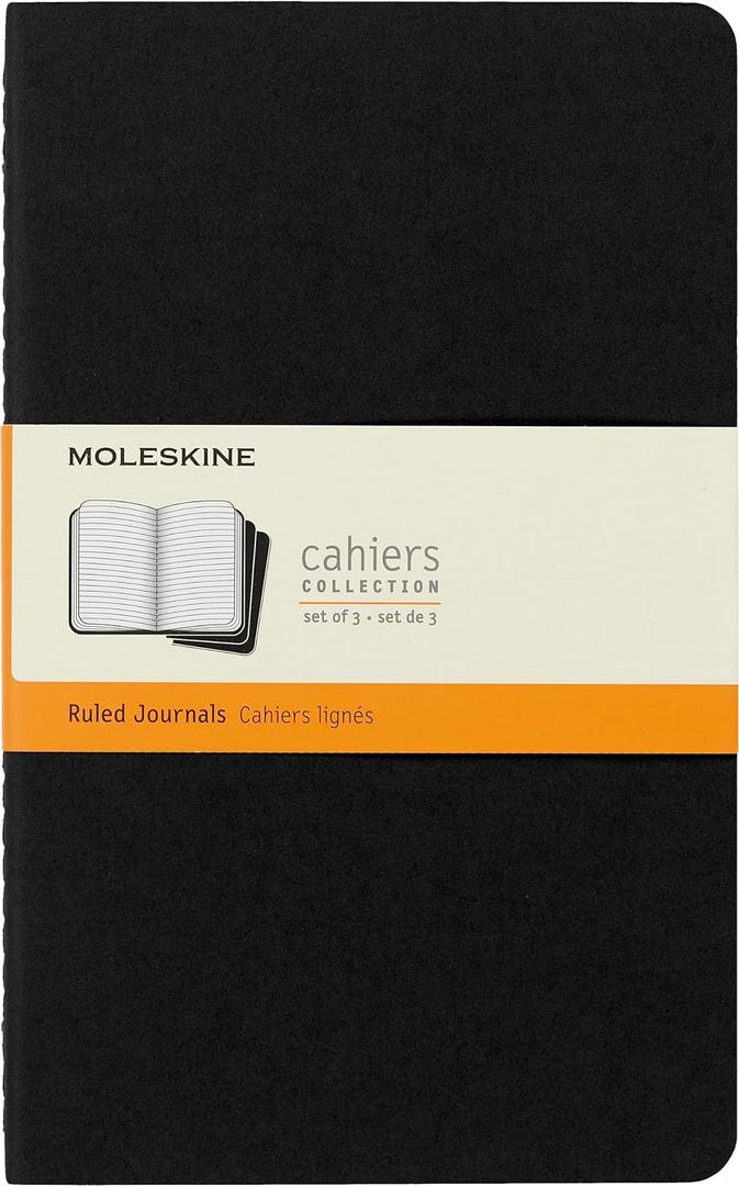 Moleskine Cahier Journal, Soft Cover, Large (5" x 8.25") Ruled/Lined, Black, 80 Pages (Set of 3)