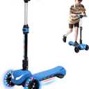 3 Wheel Electric Scooter for Kids, Electric Kick Scooters with Powerful Motor, 21V Battery, Thumb Throttle, 5mph Safe Speed, LCD Screen, Light Up Stem Deck & Wheels, Blue