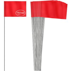 Anley Red Marking Flags 100 Pcs - 4" X 5" Vinyl Irrigation Sprinkler Flag with 15 Inch Steel Wire Stake - Small Marker Flags for Lawn, Yard, Industrial, Landscaping, Construction and Survey